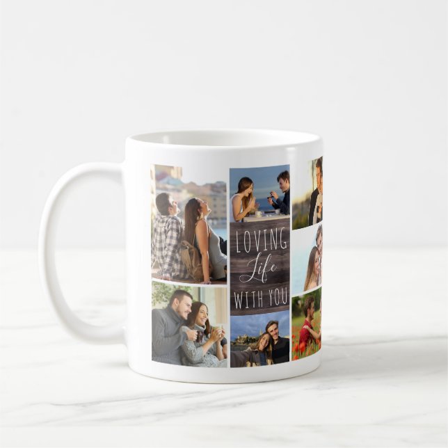 Lebenslust mit 14 Foto Collage Holz Panel Kaffeetasse (Links)
