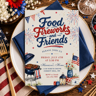 Lebensmittel Feuerwerk und Freunde 4. Juli BBQ Einladung