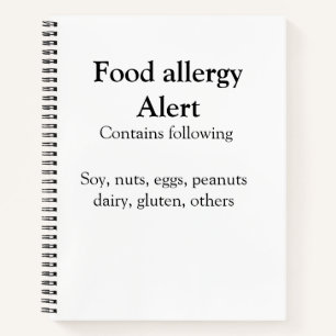 Lebensmittelallergie-Warnung Name hinzufügen Text Notizbuch