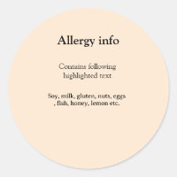 Lebensmittelallergie-Warnung Name hinzufügen Text