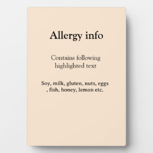 Lebensmittelallergie-Warnung Name Text Lebensmitte Fotoplatte