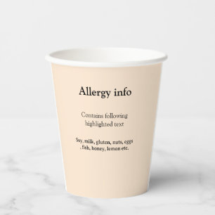 Lebensmittelallergie-Warnung Name Text Lebensmitte Pappbecher