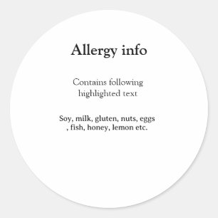 Lebensmittelallergie-Warnung Name Text Lebensmitte Runder Aufkleber