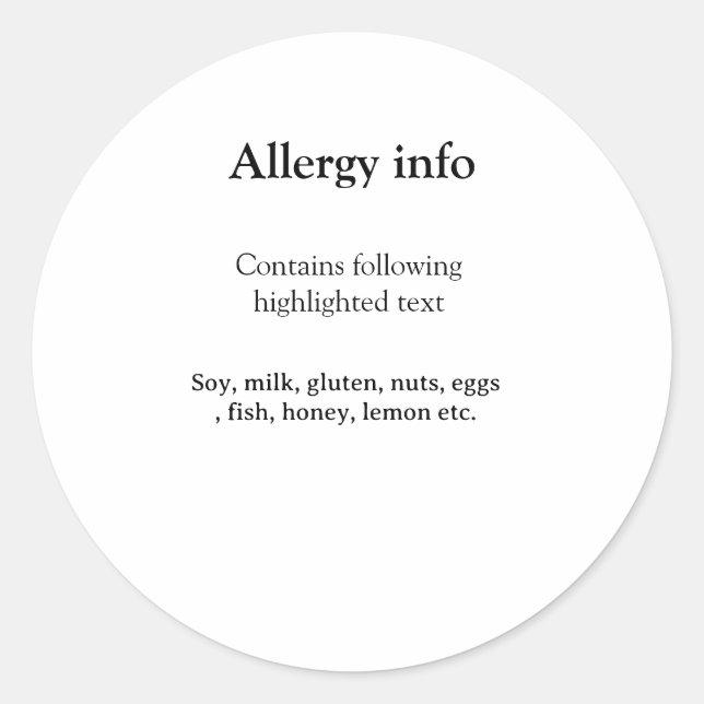 Lebensmittelallergie-Warnung Name Text Lebensmitte Runder Aufkleber (Vorderseite)