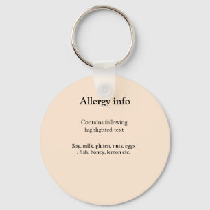 Lebensmittelallergie-Warnung Name Text Lebensmitte Schlüsselanhänger