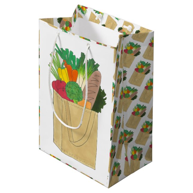 Lebensmittelgeschäft Großmarkt Obst Gemüse Mittlere Geschenktüte (Vorderseite Schrägansicht)