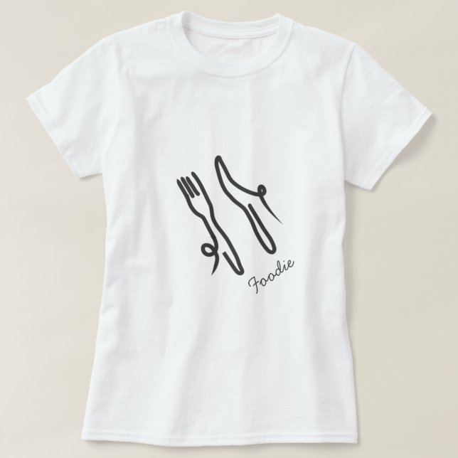 Lebensmittelmesser und Gabel modern grau-weiß T-Shirt (Design vorne)