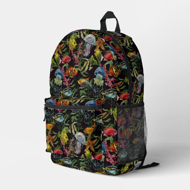 Lebensmuster der Meeresfauna Bedruckter Rucksack (Rückseitige Ecke Rechts)