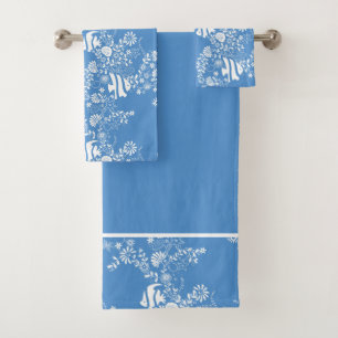 Lebensmuster des blauen weißen Ozeans Badhandtuch Set