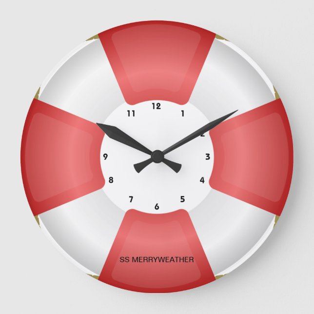 Lebensretterlifebuoy Seeuhr mit eigenem Text Große Wanduhr (Vorderseite)