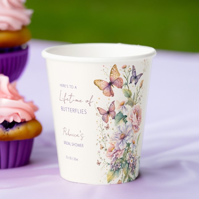 Lebenszeit der Schmetterlinge, blumengeschmücktes  Pappbecher (Lifetime of Butterflies floral bridal shower Paper Cups personalized tableware enchanted garden)
