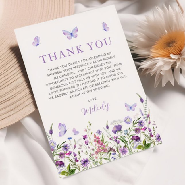 Lebenszeit des Brautparty der Wildblume von Schmet Dankeskarte (Lifetime of Butterflies Wildflower Bridal Shower Thank You Card)