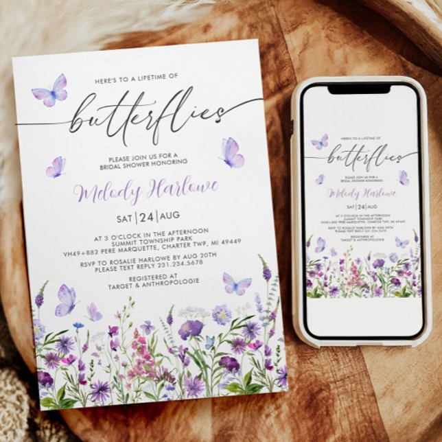 Lebenszeit des Brautparty der Wildblume von Schmet Einladung (Lifetime of Butterflies Wildflower Bridal Shower Invitation)