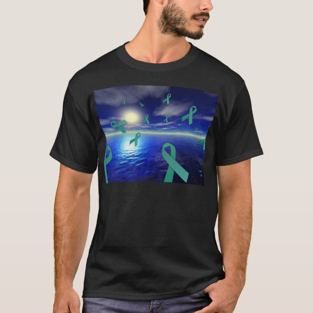 Leber-Krebs-Bewusstseins-Bänder über dem Ozean T-Shirt (Vorderseite)