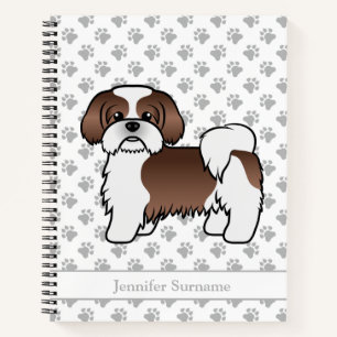 Leber und weißer Schih Tzu Karikatur Hund und Name Notizbuch