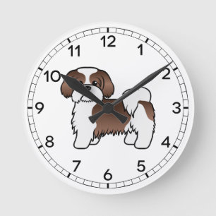 Leber-Weißer Shih Tzu Süßer Cartoon-Hund Runde Wanduhr