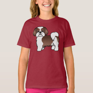 Leber-Weißer Shih Tzu Süßer Cartoon-Hund T-Shirt