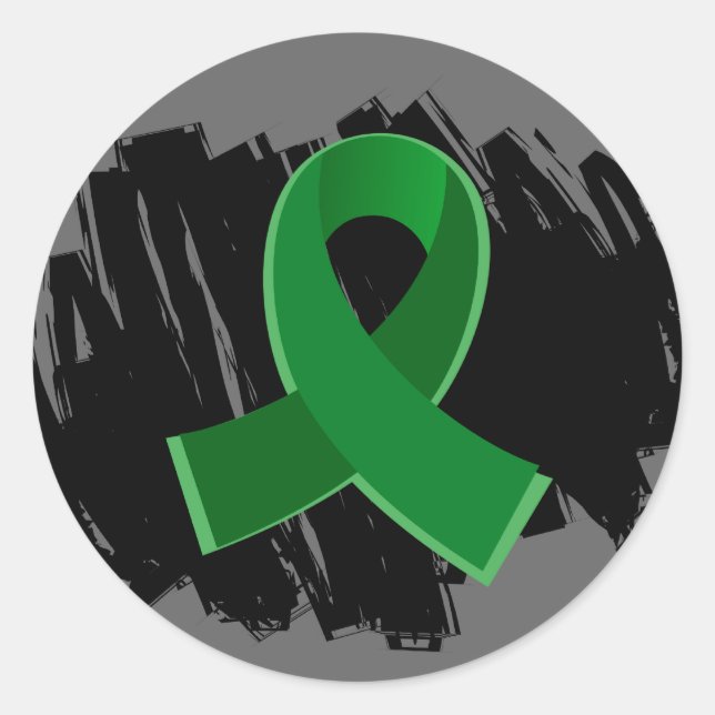 Lebererkrankung Smaragdgrüne Schleife mit Schreibe Runder Aufkleber (Vorderseite)