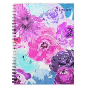 Lebhaft lila kühne Blüten Blumen Rosa Lila Schick Notizblock