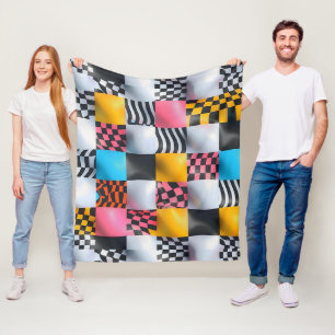 Lebhafte 3D-Checkerboard - spielerischer Retro-Pop Fleecedecke
