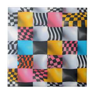 Lebhafte 3D-Checkerboard - spielerischer Retro-Pop Fliese