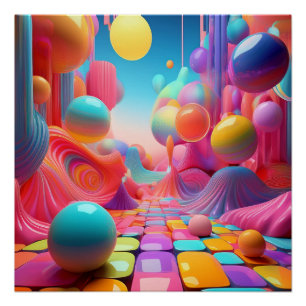 Lebhafte 3D-Fantasie Abstrakt - Farbenfrohe Kunst Poster