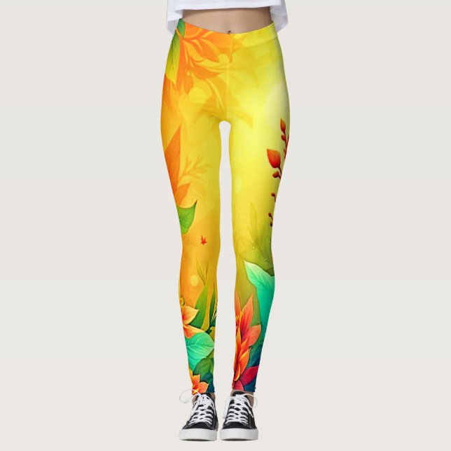 Lebhafte Abstrakte Blumenbeauty Leggings (Vorderseite)