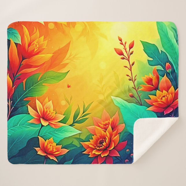 Lebhafte Abstrakte Blumenbeauty Sherpadecke (Vorderseite (Horizontal))