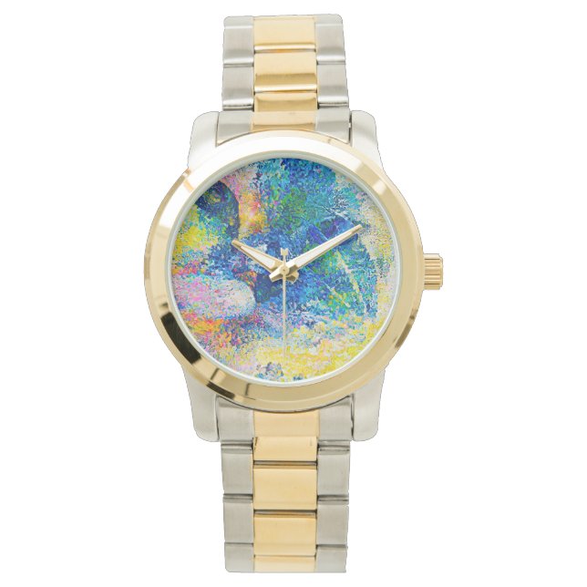 Lebhafte Abstrakte Cat Art Print Armbanduhr (Vorderseite)