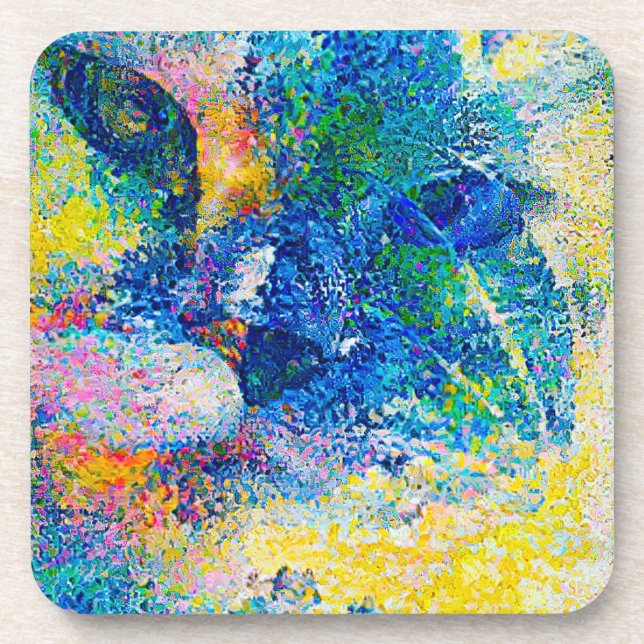 Lebhafte Abstrakte Cat Art Print Getränkeuntersetzer (Vorderseite)