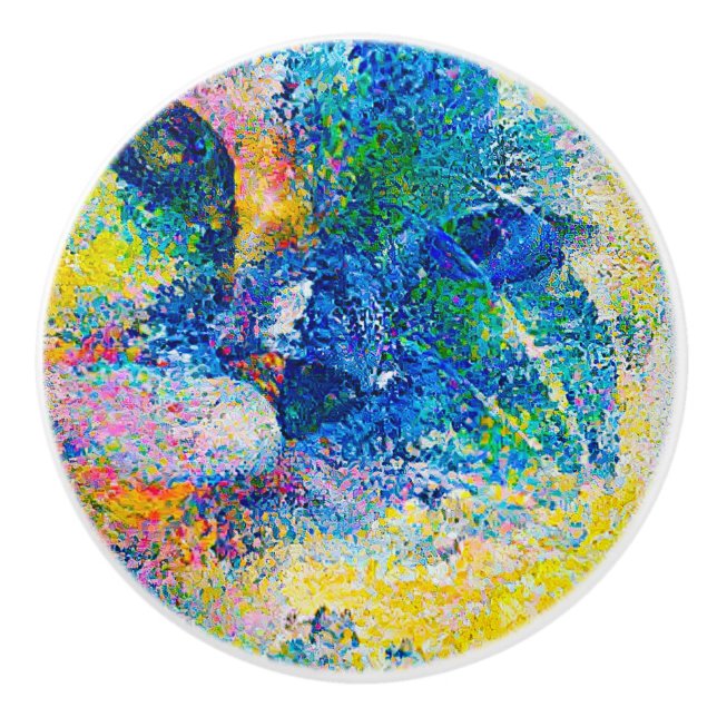 Lebhafte Abstrakte Cat Art Print Keramikknauf (Vorderseite)