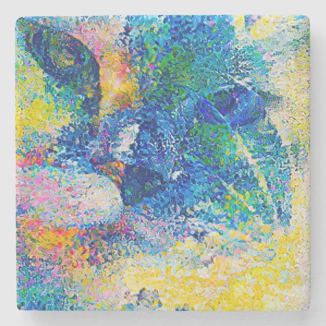 Lebhafte Abstrakte Cat Art Print Steinuntersetzer (Vorderseite)