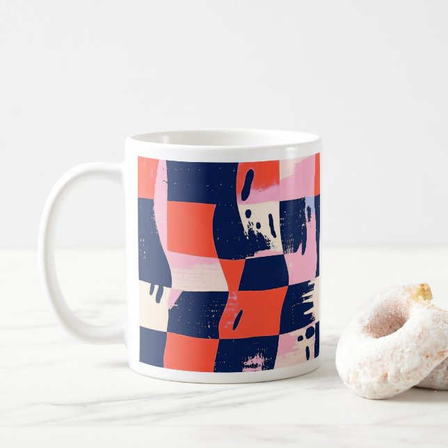 Lebhafte Abstrakte Checkerboard-Tasse Kaffeetasse (Mit Donut)