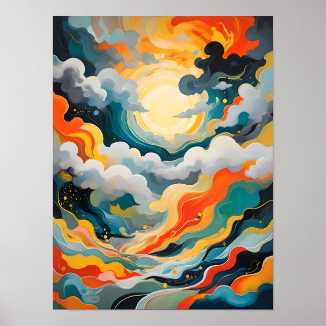 Lebhafte Abstrakte fette Sonne - strahlende Horizo Poster (Vorne)