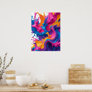 Lebhafte Abstrakte Fluid Art - Color Splash Design Poster