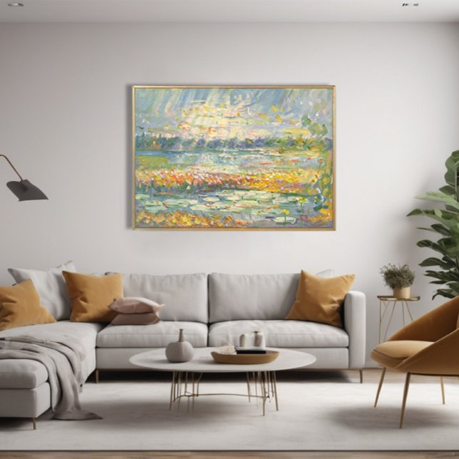 Lebhafte Abstrakte Küstenlandschaft Impressionist Leinwanddruck (Transform your space with this stunning impressionist-style abstract seaside landscape.)