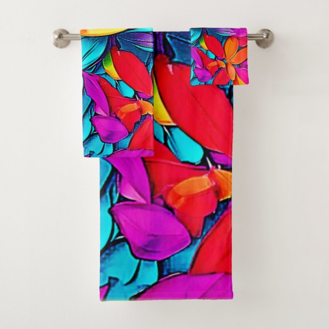 Lebhafte Abstrakte Leaf Art Badhandtuch Set (Insitu)