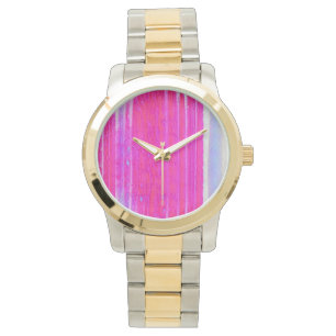 Lebhafte Abstrakte Rosa und Lila Streifen Kunst, D Armbanduhr