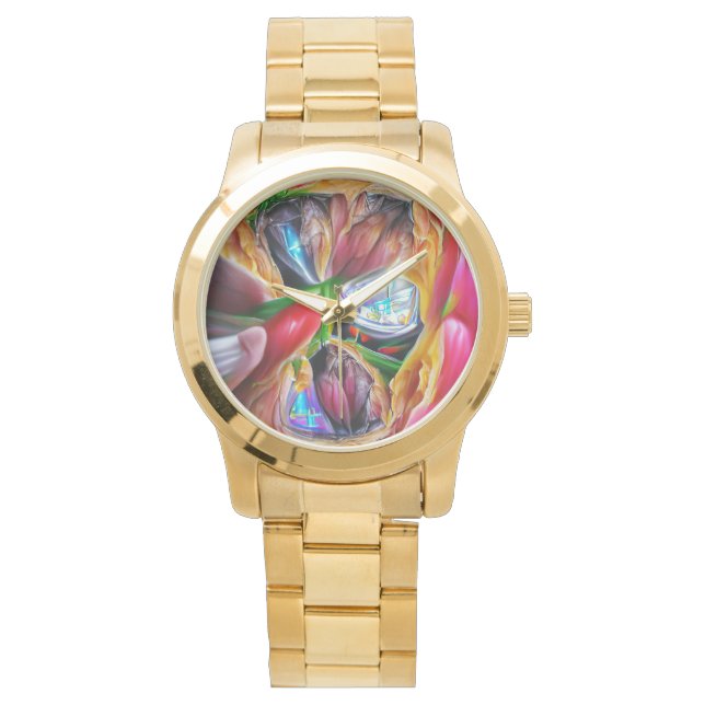 Lebhafte Abstrakte Tulip Reflections Armbanduhr (Vorderseite)
