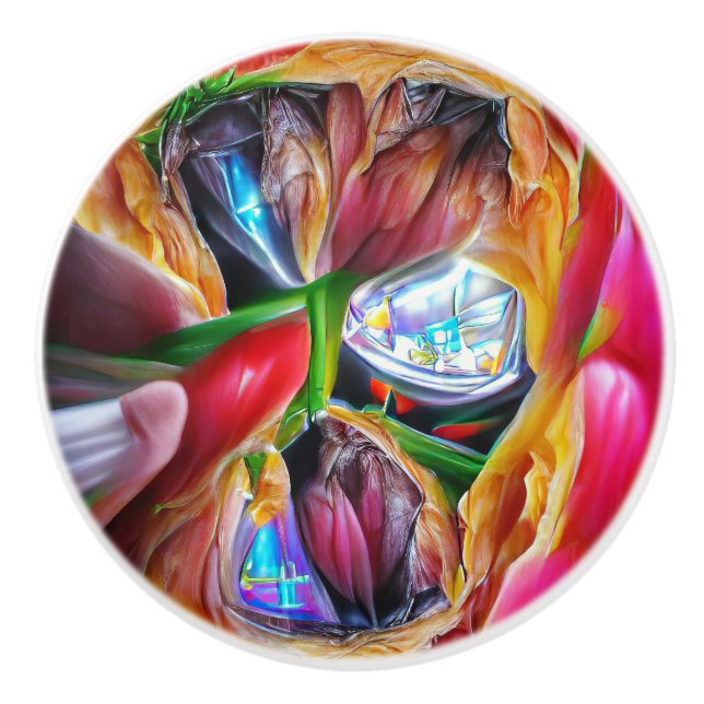 Lebhafte Abstrakte Tulip Reflections Keramikknauf (Vorderseite)