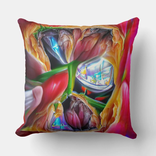 Lebhafte Abstrakte Tulip Reflections Kissen (Vorderseite)