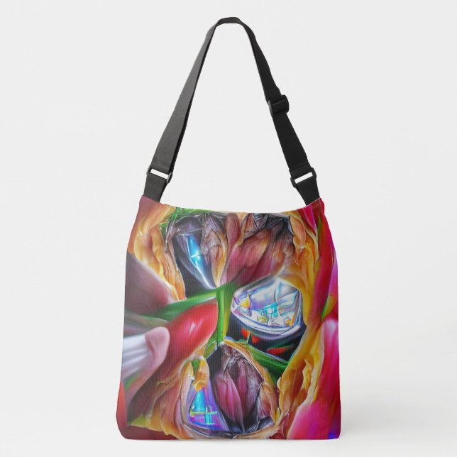 Lebhafte Abstrakte Tulip Reflections Tragetaschen Mit Langen Trägern (Vorderseite)