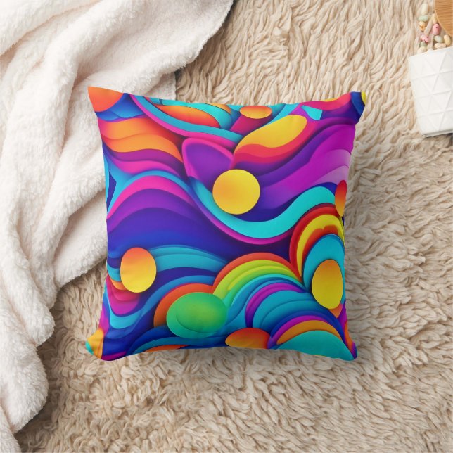 Lebhafte Abstrakte Wave Art Kissen (Decke)