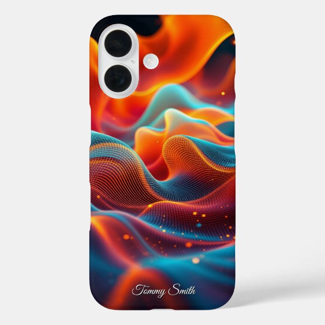 Lebhafte Abstrakte Waves - futuristische Kunst iPhone 16 Hülle (Rückseite)