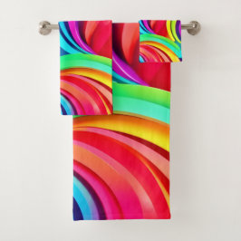 Lebhafte Abstrakte Waves in dynamischer Farbe Badhandtuch Set