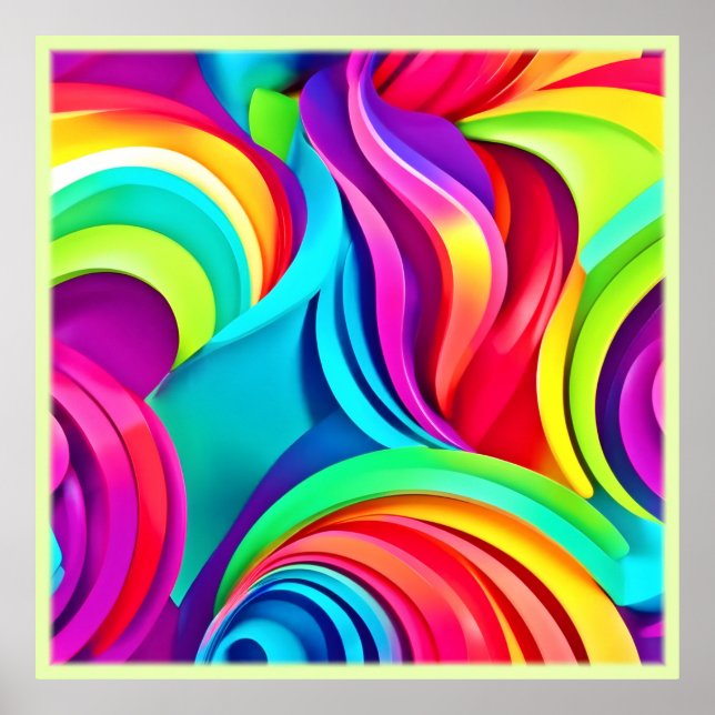 Lebhafte Abstrakte Waves in dynamischer Farbe Poster (Vorne)