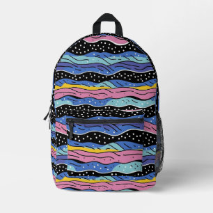 Lebhafte Abstrakte Wavy-Linien mit Polka-Punkten Bedruckter Rucksack