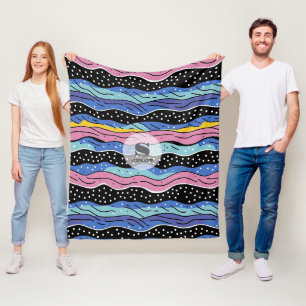 Lebhafte Abstrakte Wavy-Linien mit Polka-Punkten Fleecedecke