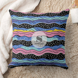 Lebhafte Abstrakte Wavy-Linien mit Polka-Punkten Kissen