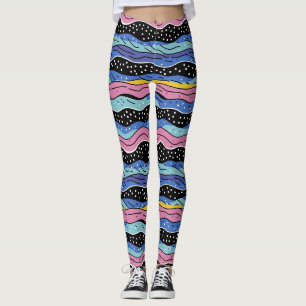 Lebhafte Abstrakte Wavy-Linien mit Polka-Punkten Leggings